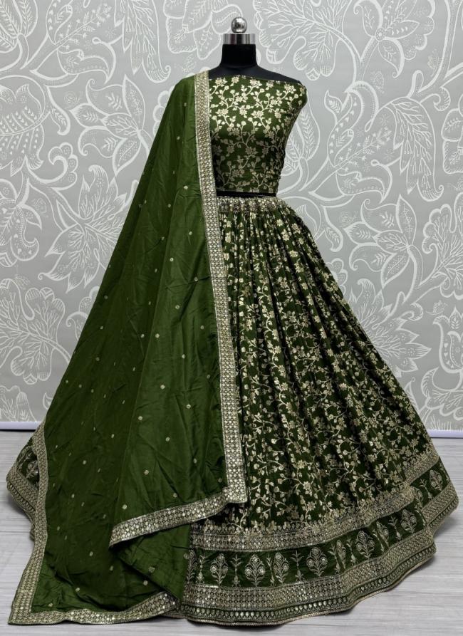 Rimzim Viscose Green Bridal Wear Embroidery Work Lehenga Choli